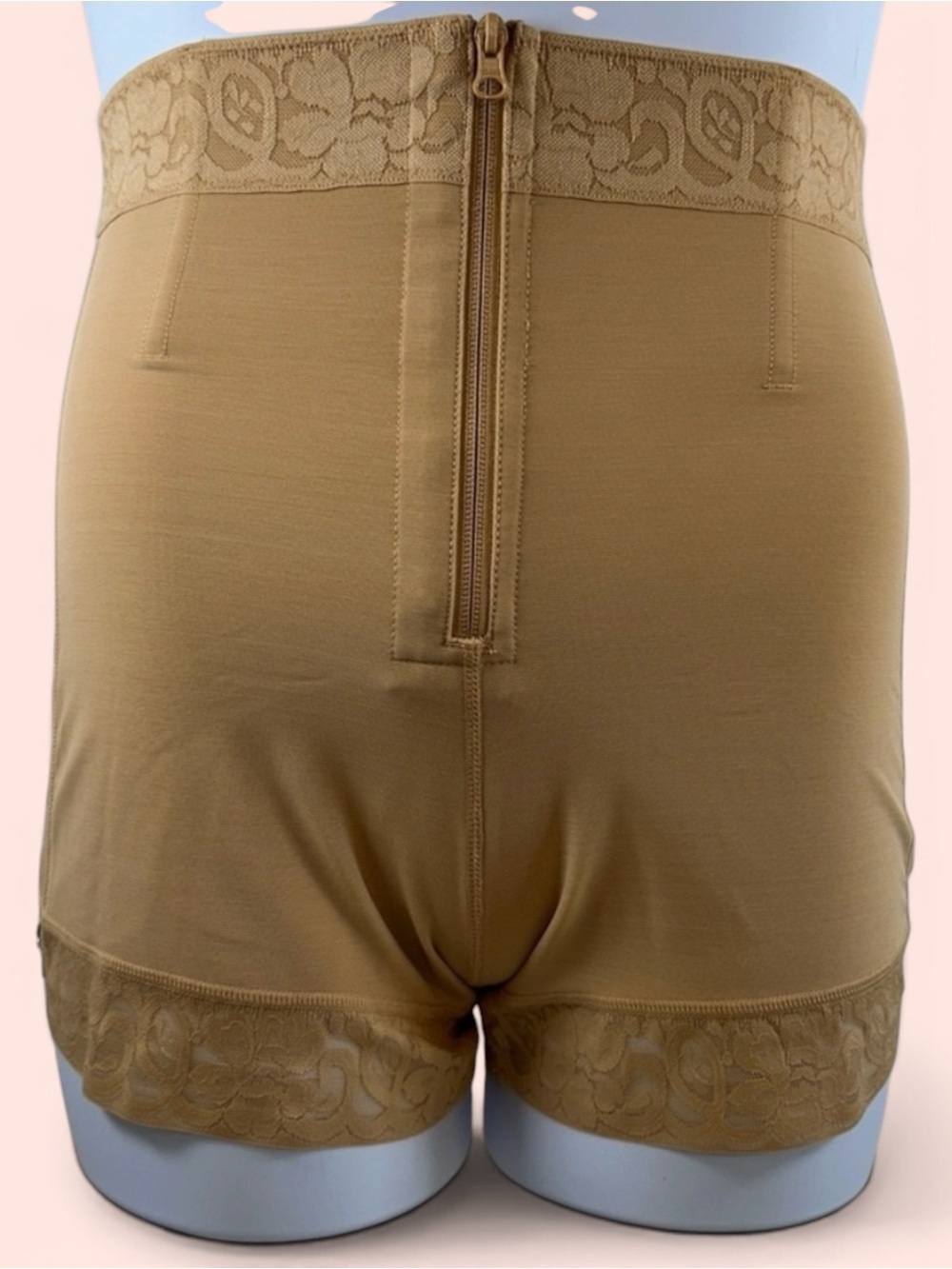 Feelingirl Women’s Size L Nude High Waist Zipper Hip Lift Lace Shaper Shorts